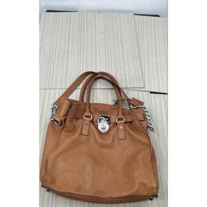 Michael Kors Hamilton Large Brown Tote Bag Purse Gold Chain Leather Handbag VGC